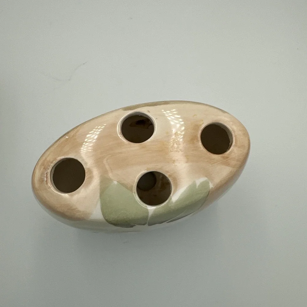 Vintage 90s Floral‎ Ceramic Toothbrush Holder Soap Dish Set Botanical Peach Sage